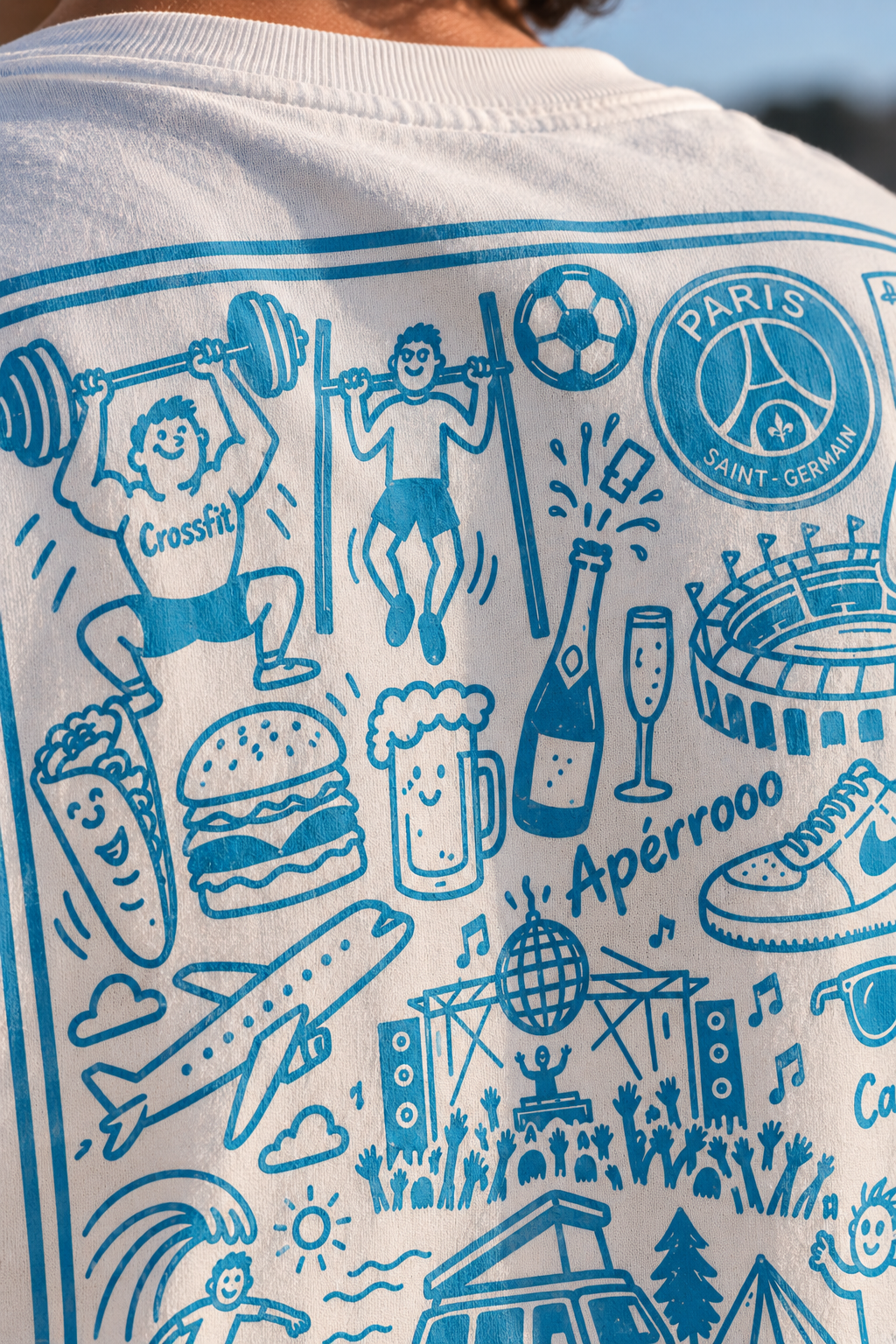 Détail d'un t-shirt personnalisé History Pourtoi dessiné à la main
