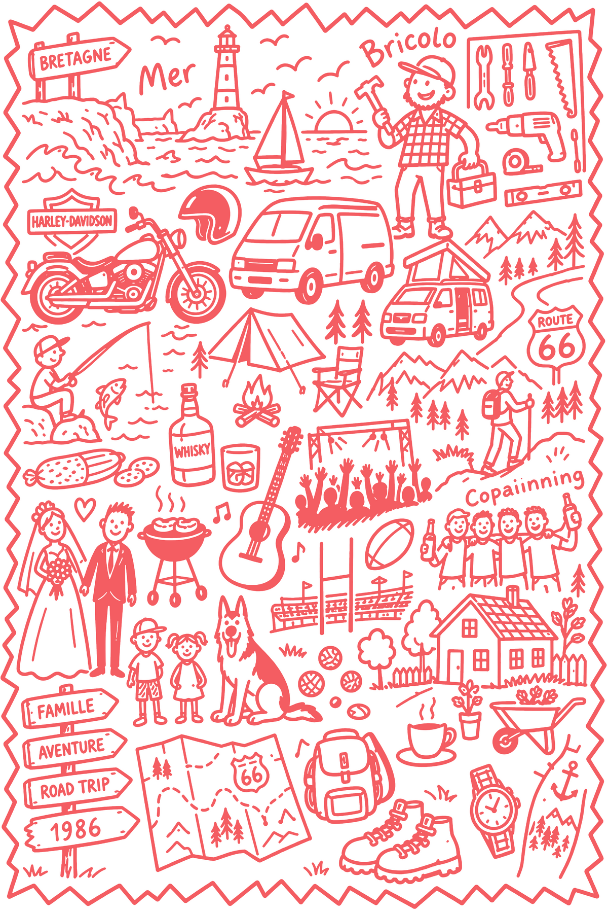 Exemple 7 de dessin personnalisé Pourtoi illustré à la main à partir de souvenirs